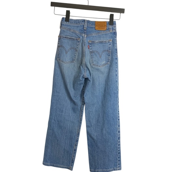 Levi’s Ribcage Straight High Rise Faded Blue Denim Jeans with Button Fly - Picture 3 of 17